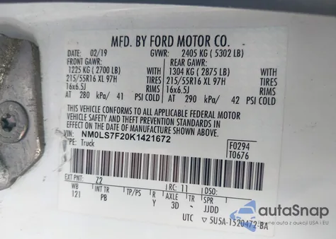 2019 Ford Transit Connect Xlt z USA, uszkodzony, nr VIN NM0LS7F20K1421672